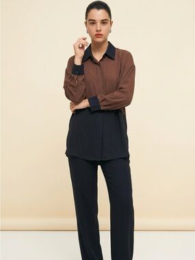 Simon Chang Brown and Black Button Down Shirt